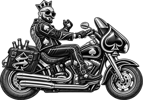 Jack, the Swipe Spades mascot, on his spade motorcycle